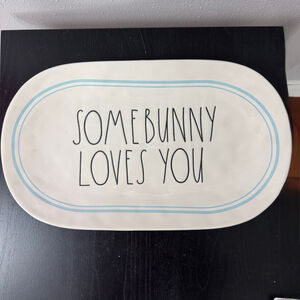 Rae Dunn Magenta Artisan SOME BUNNY LOVES YOU Easter Platter White Ceramic NWO